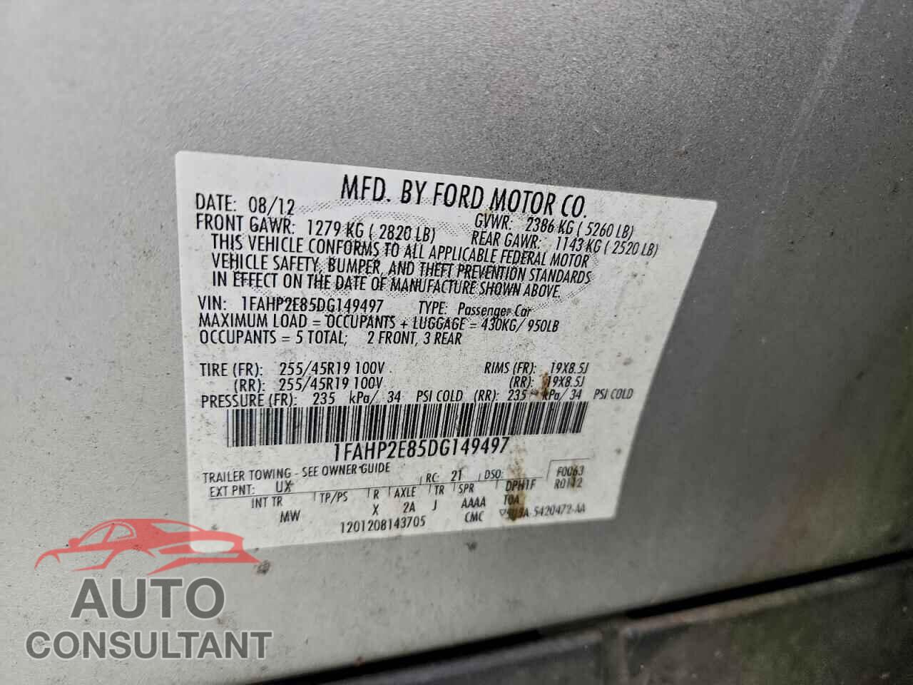 FORD TAURUS 2013 - 1FAHP2E85DG149497
