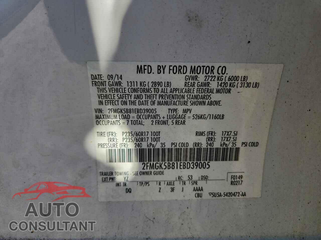 FORD FLEX 2014 - 2FMGK5B81EBD39005