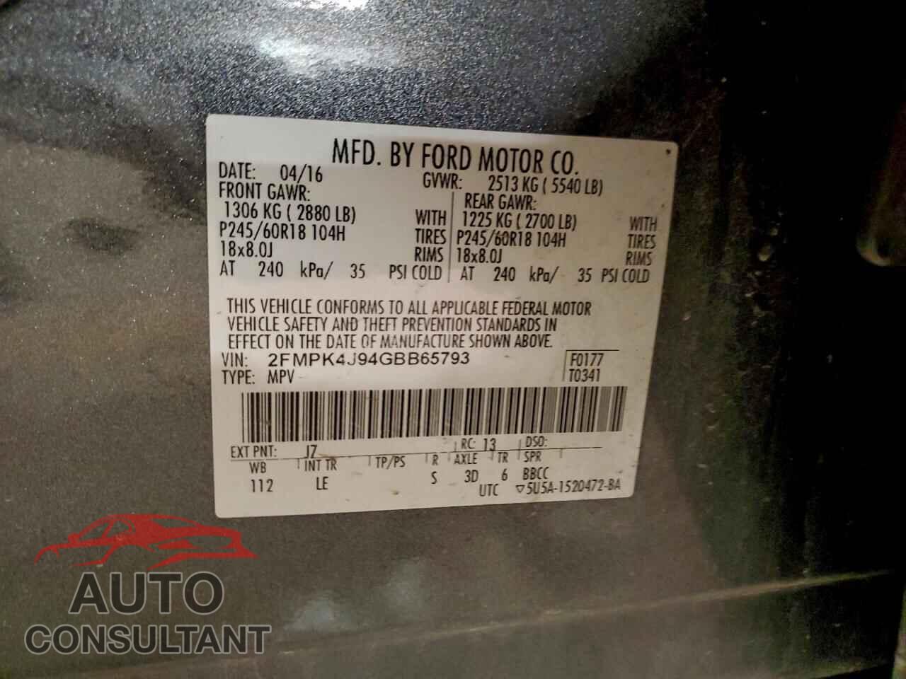 FORD EDGE 2016 - 2FMPK4J94GBB65793