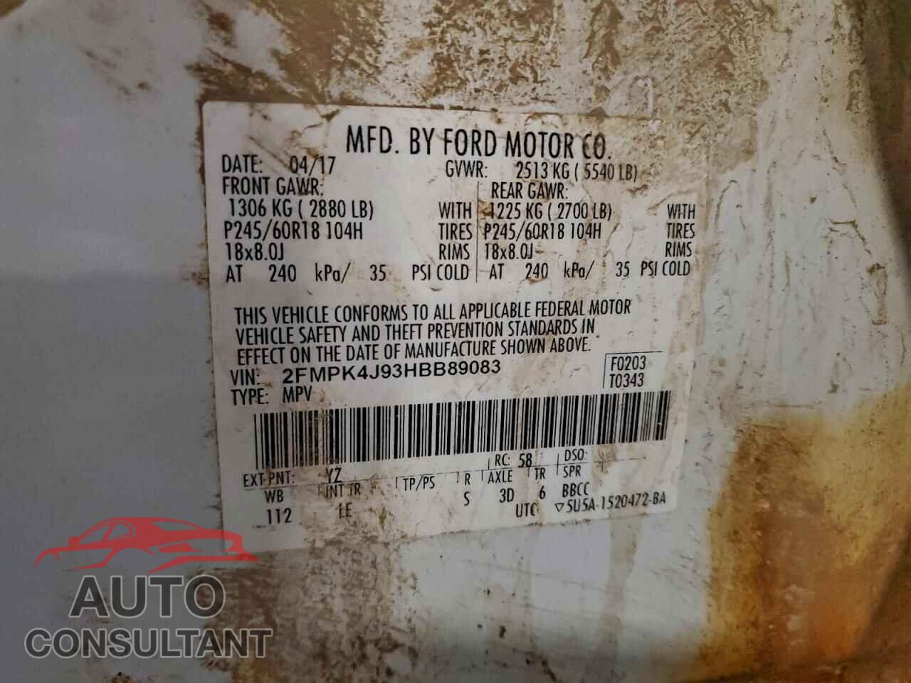 FORD EDGE 2017 - 2FMPK4J93HBB89083