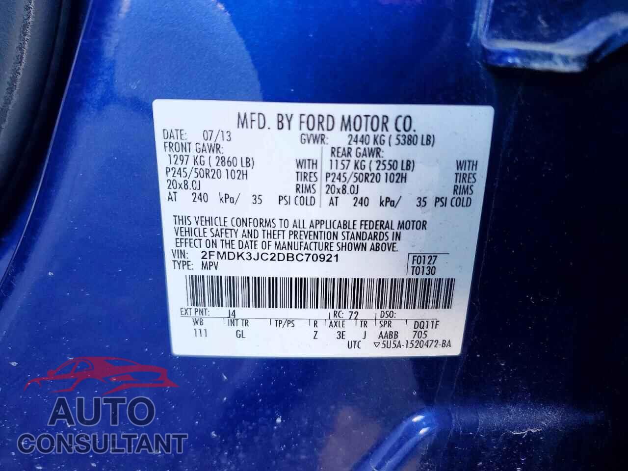 FORD EDGE 2013 - 2FMDK3JC2DBC70921