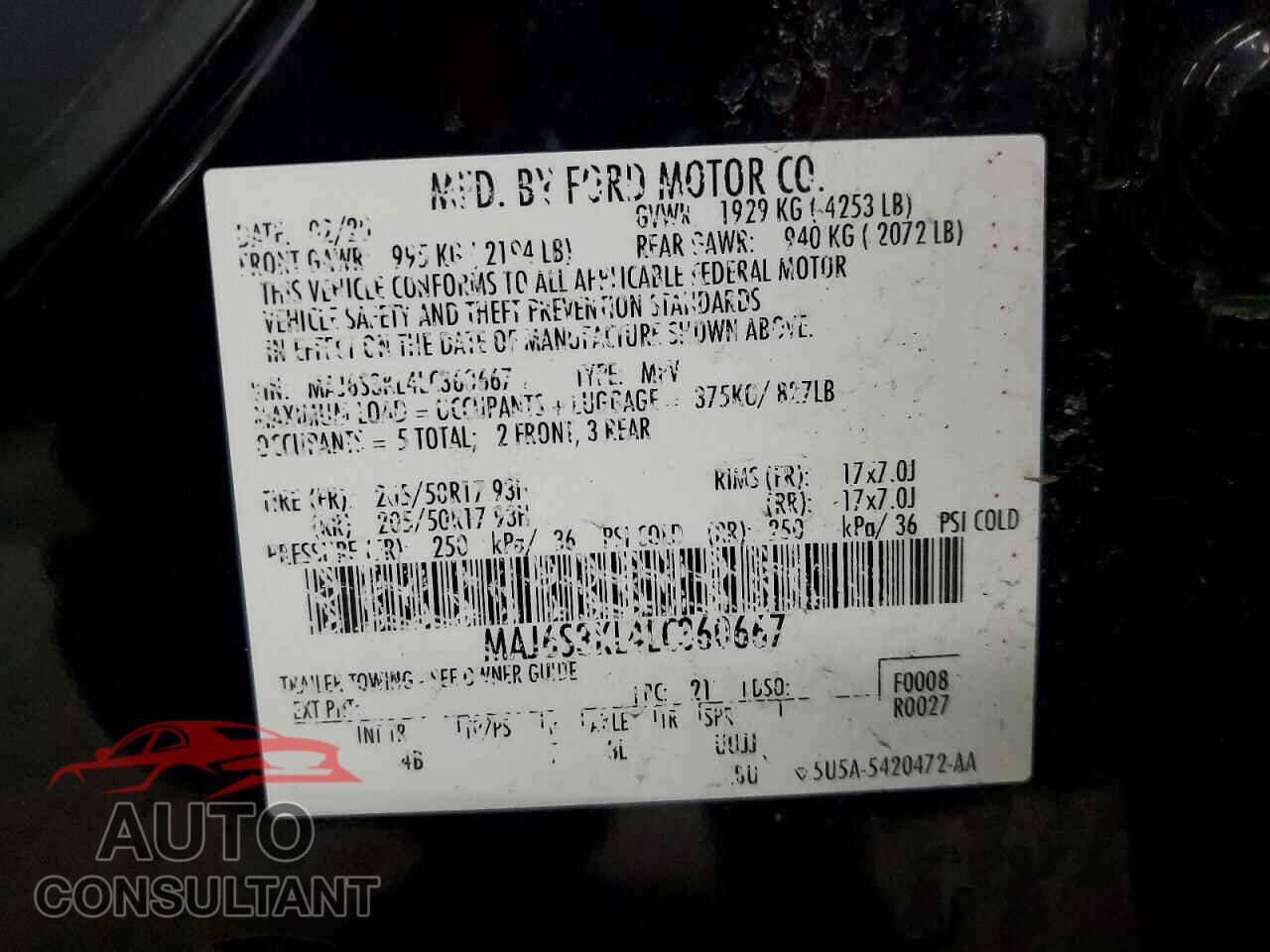 FORD ECOSPORT 2020 - MAJ6S3KL4LC360667
