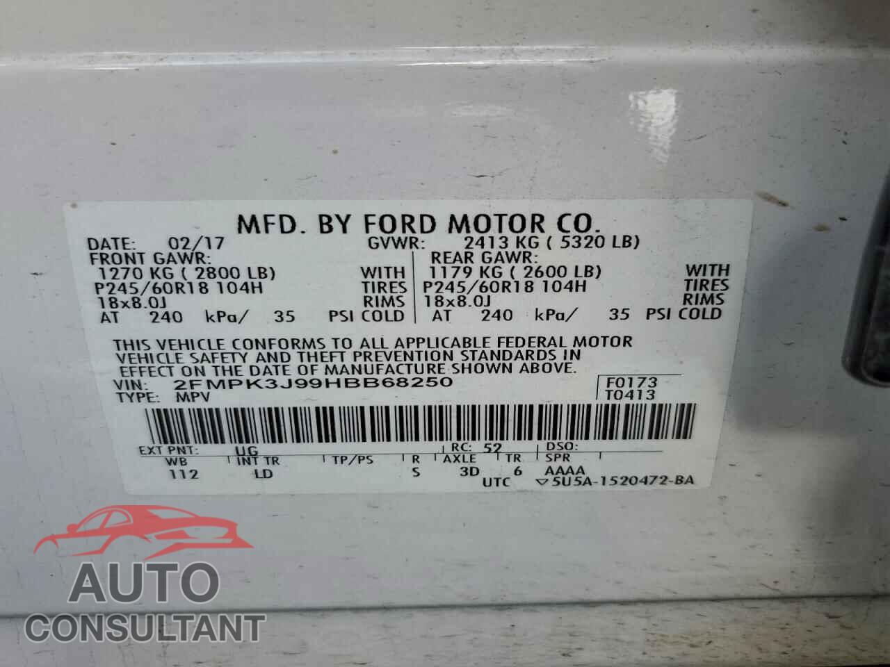 FORD EDGE 2017 - 2FMPK3J99HBB68250