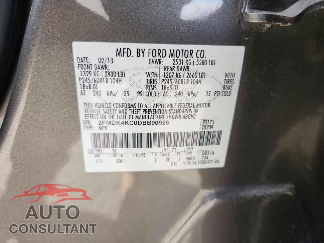 FORD EDGE 2013 - 2FMDK4KC0DBB90926