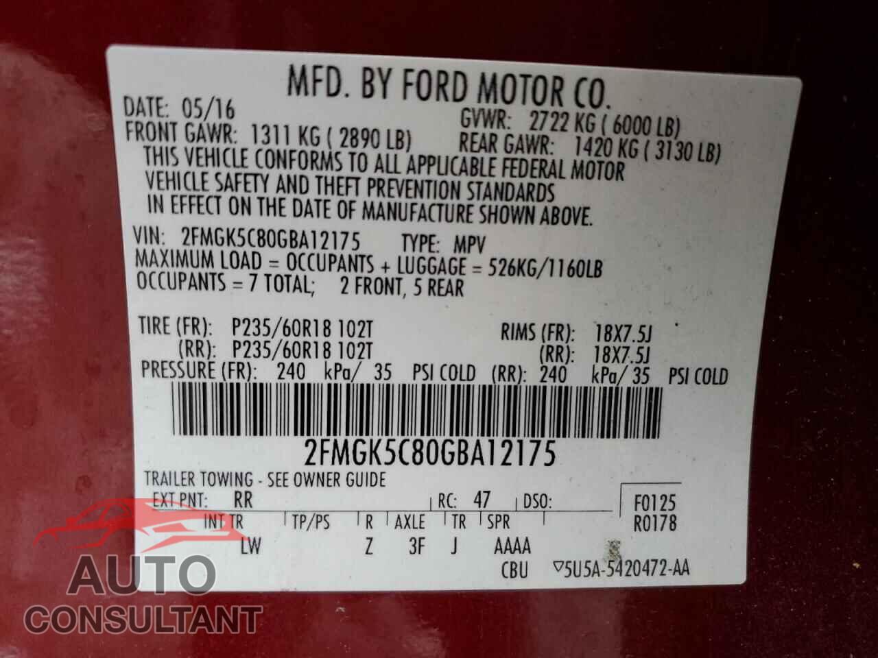 FORD FLEX 2016 - 2FMGK5C80GBA12175