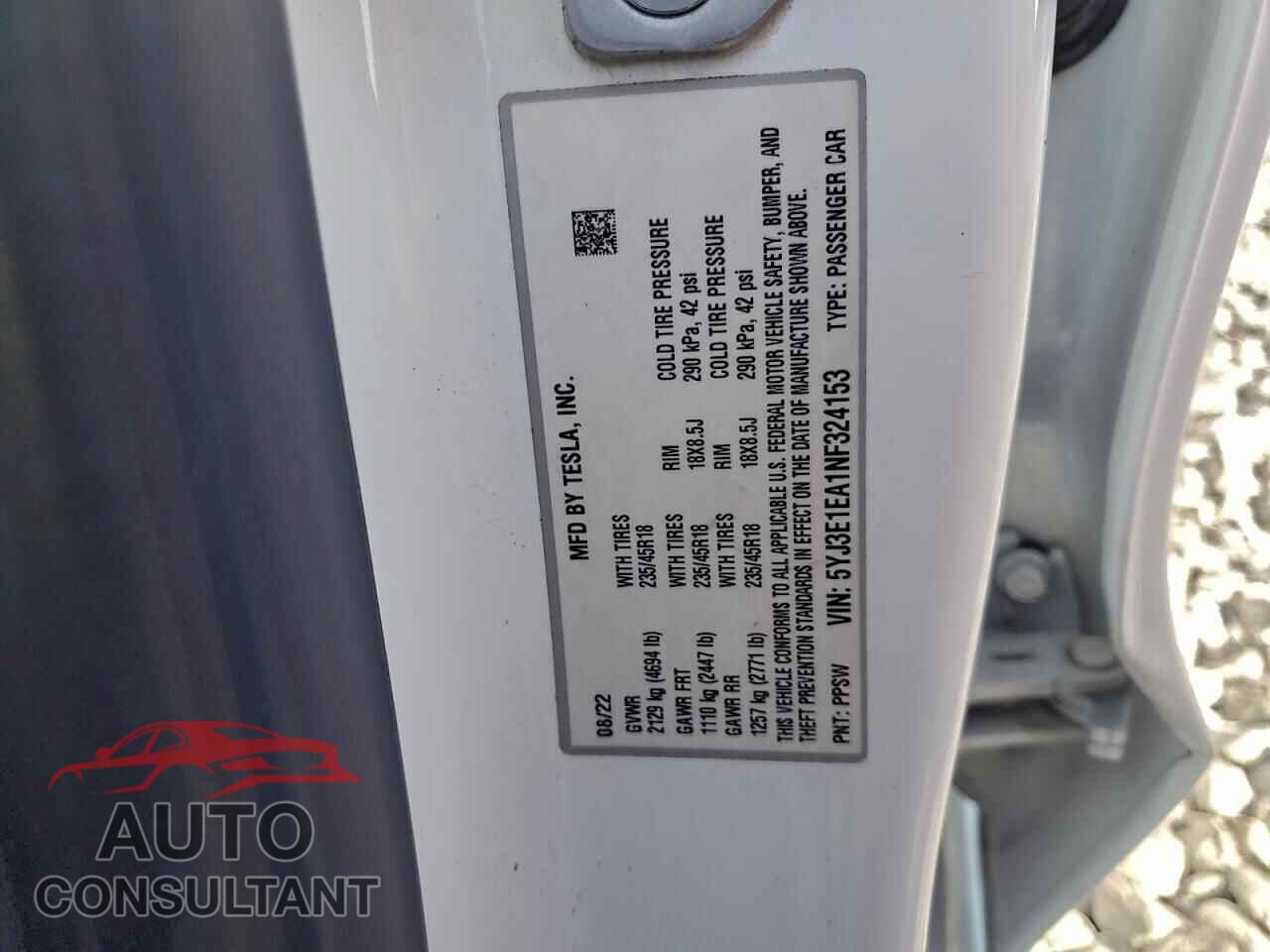 TESLA MODEL 3 2022 - 5YJ3E1EA1NF324153