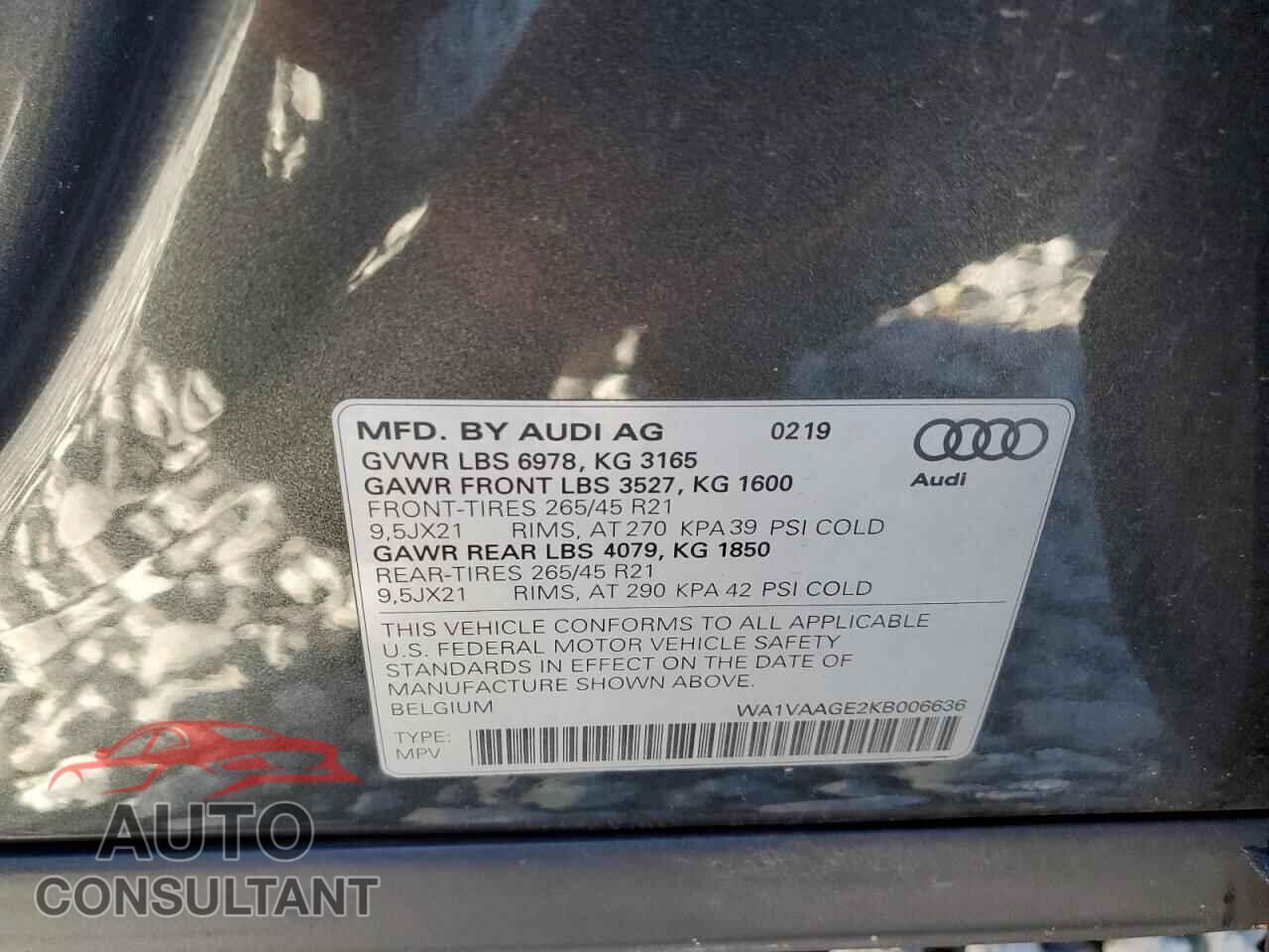 AUDI E-TRON 2019 - WA1VAAGE2KB006636