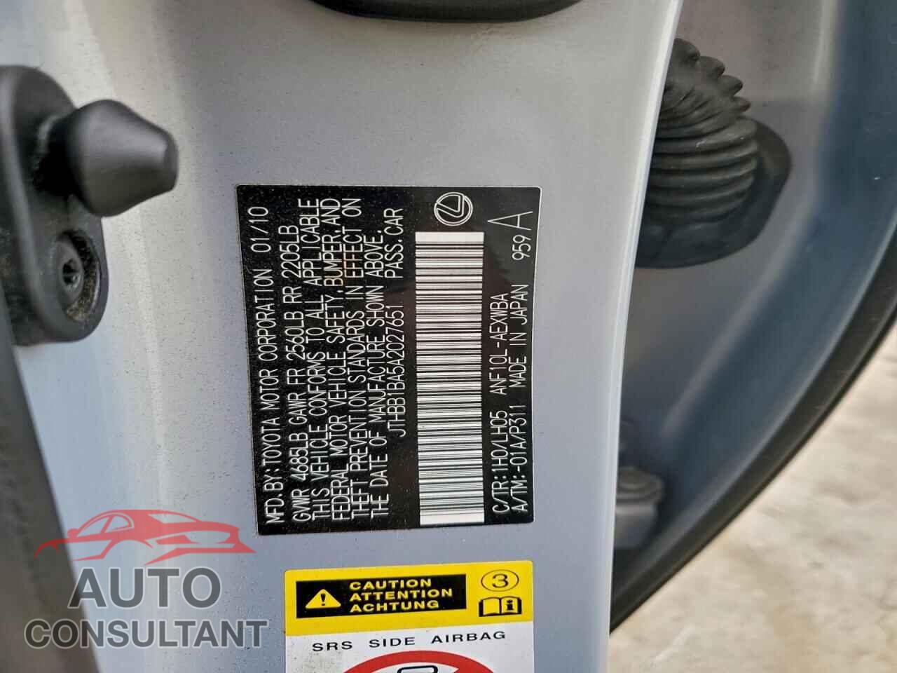 LEXUS HS 2010 - JTHBB1BA5A2027651