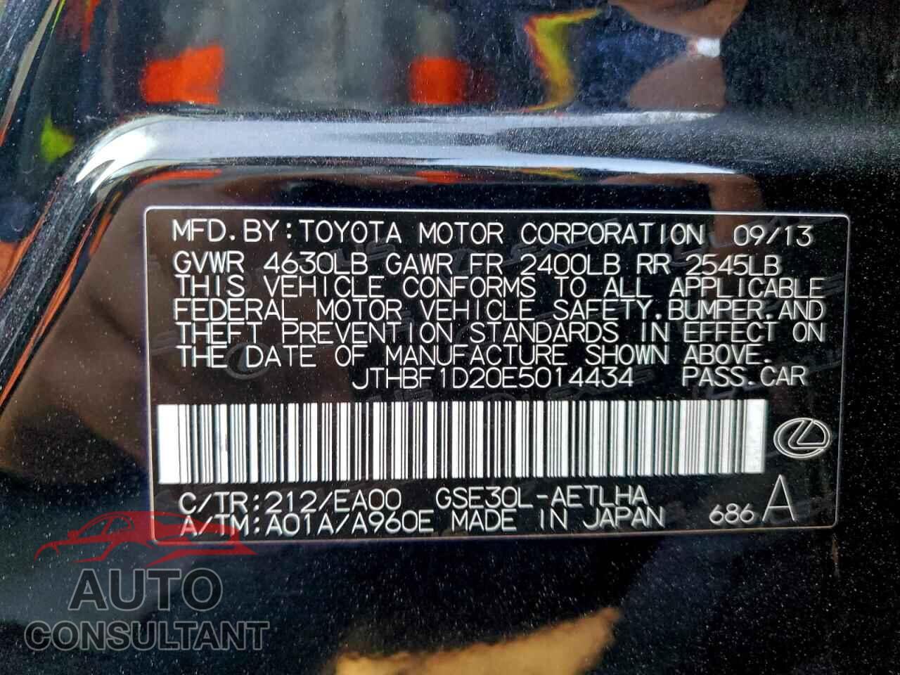 LEXUS IS 2014 - JTHBF1D20E5014434
