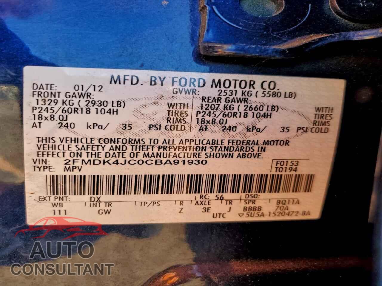 FORD EDGE 2012 - 2FMDK4JC0CBA91930