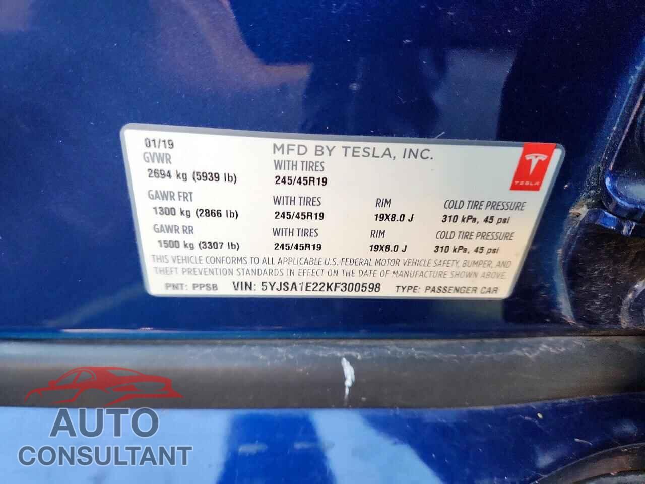 TESLA MODEL S 2019 - 5YJSA1E22KF300598
