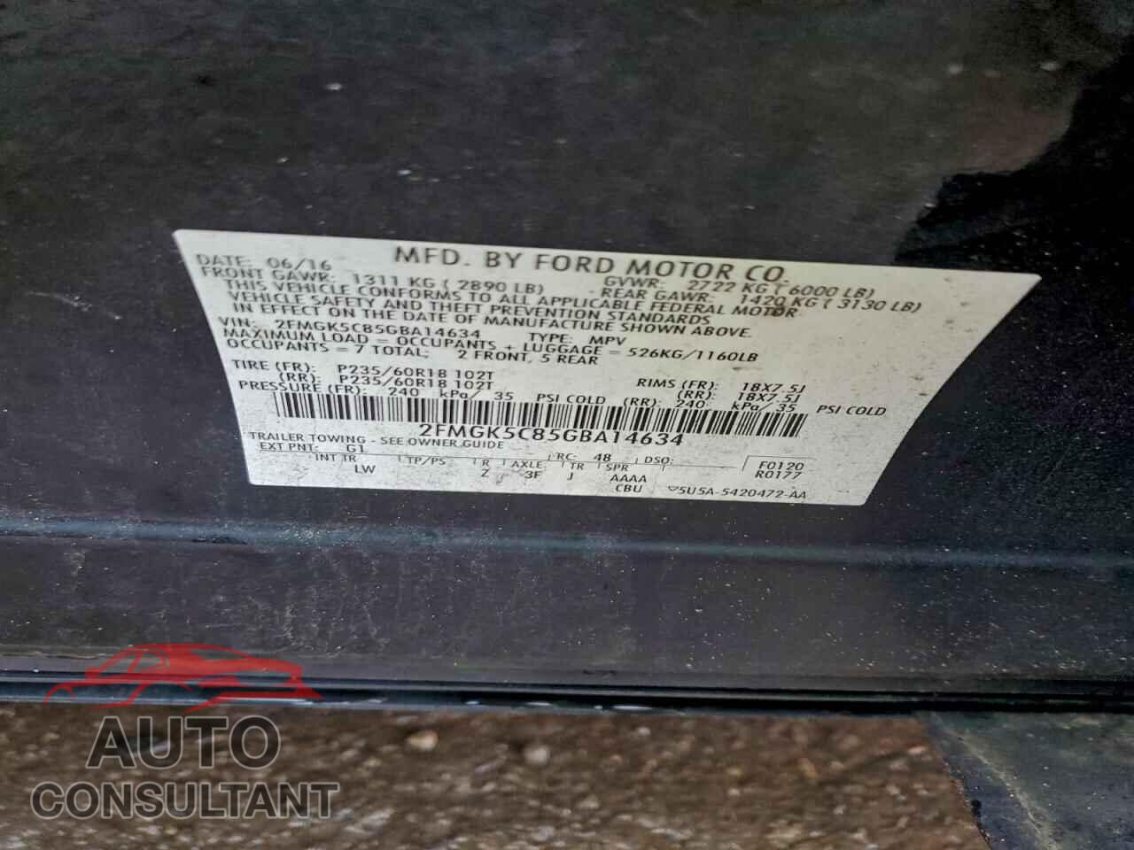 FORD FLEX 2016 - 2FMGK5C85GBA14634