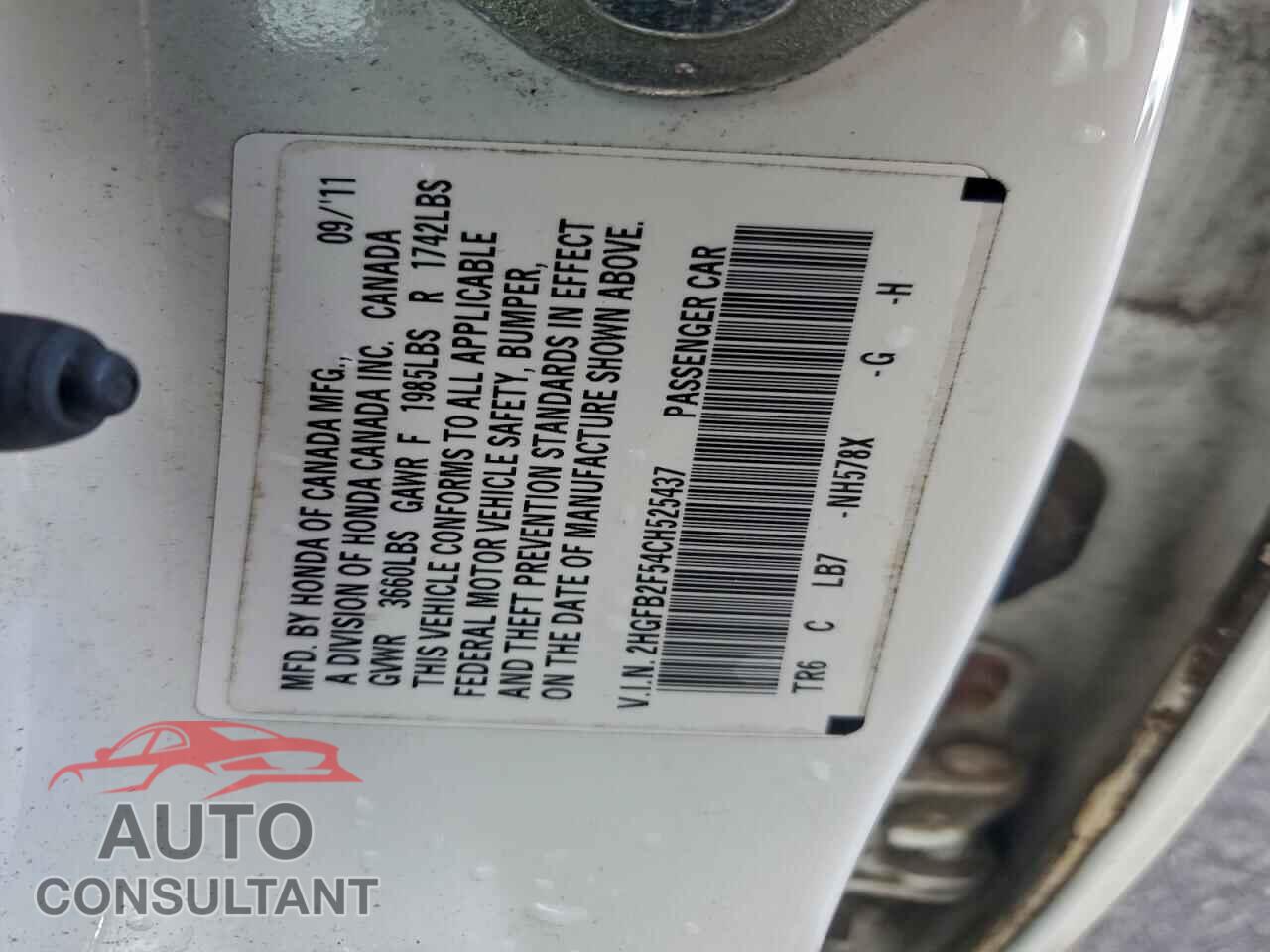 HONDA CIVIC 2012 - 2HGFB2F54CH525437