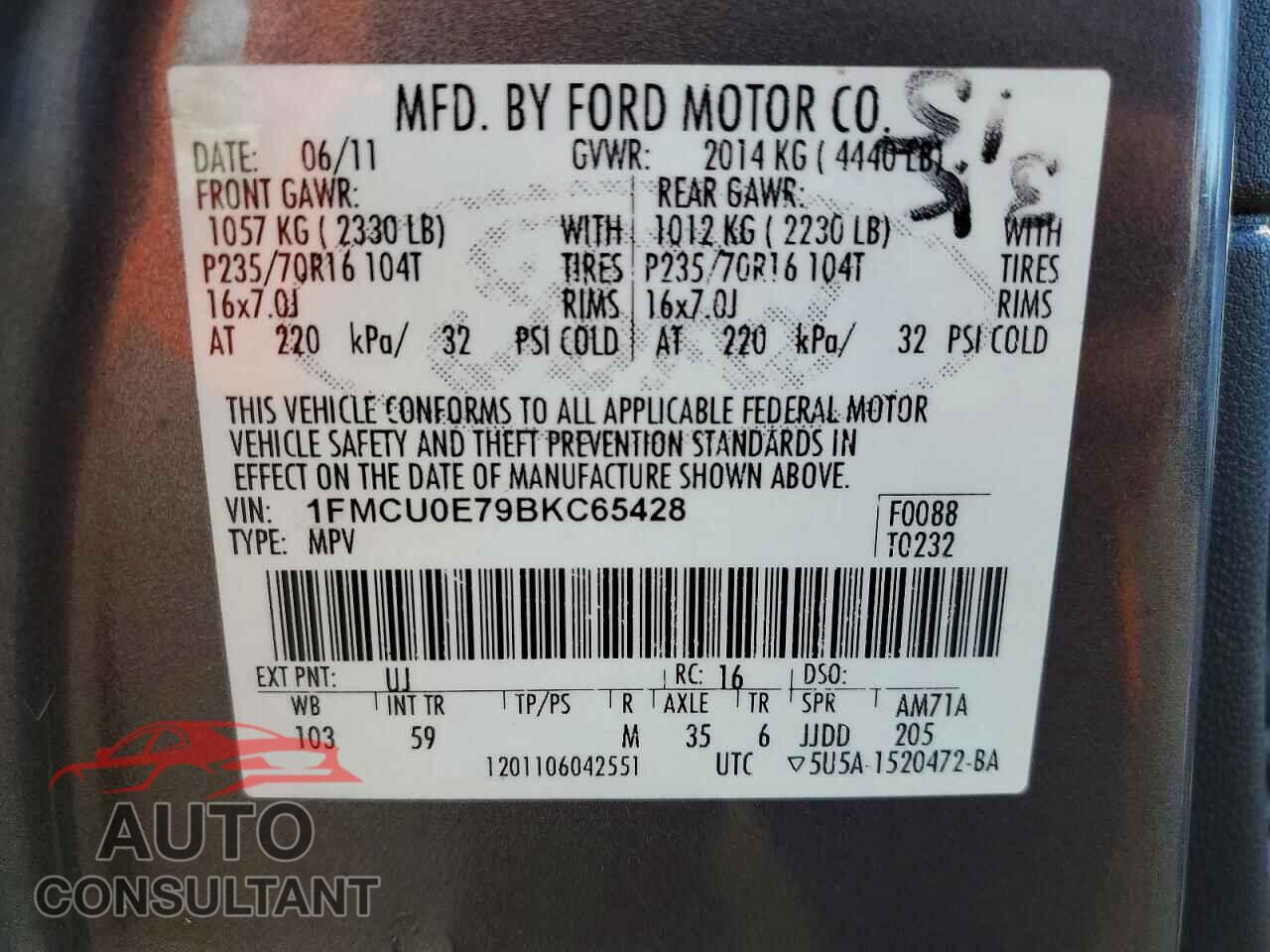 FORD ESCAPE 2011 - 1FMCU0E79BKC65428