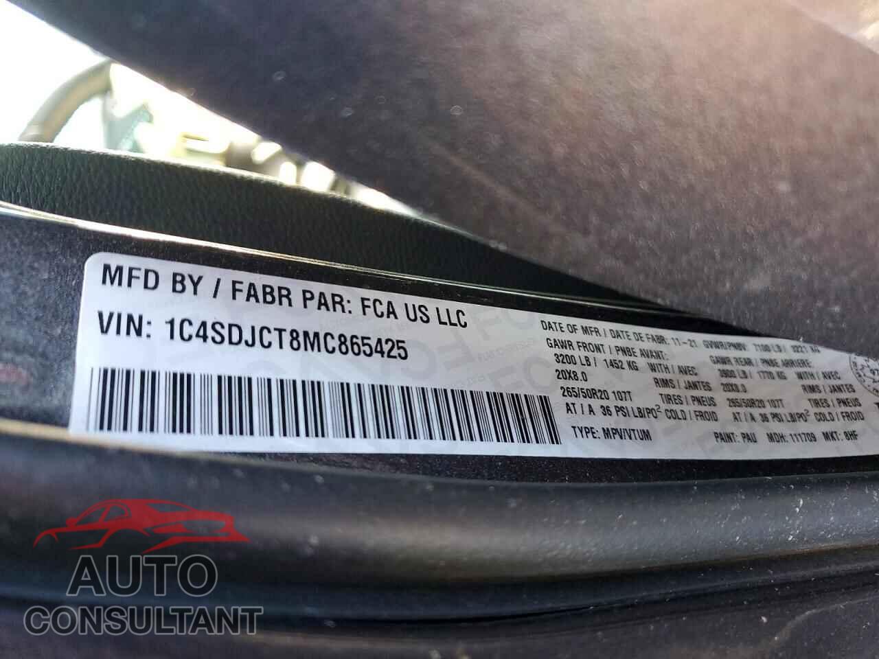 DODGE DURANGO 2021 - 1C4SDJCT8MC865425