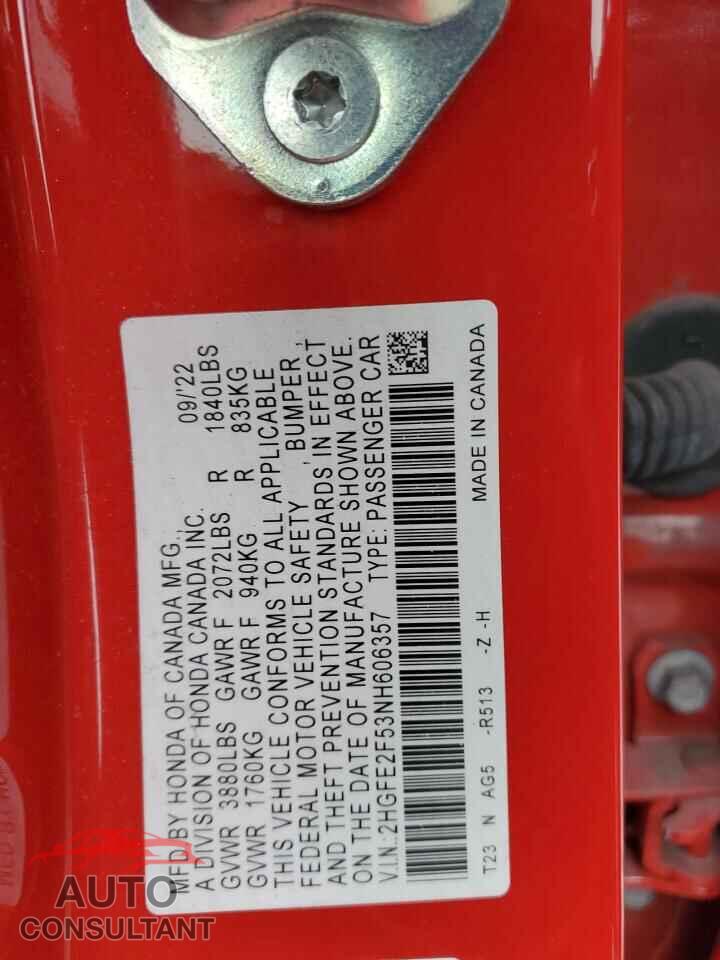 HONDA CIVIC 2022 - 2HGFE2F53NH606357