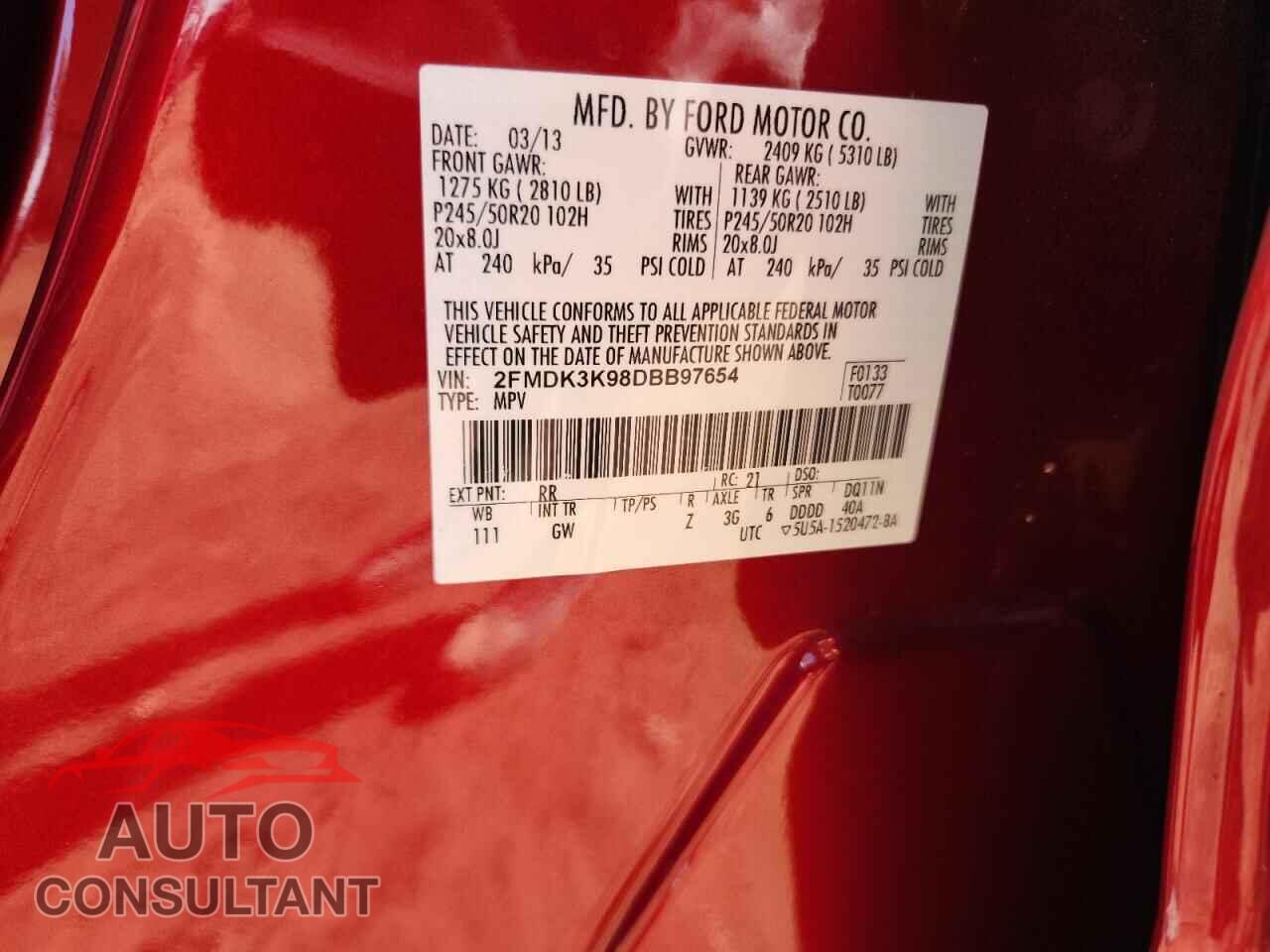 FORD EDGE 2013 - 2FMDK3K98DBB97654