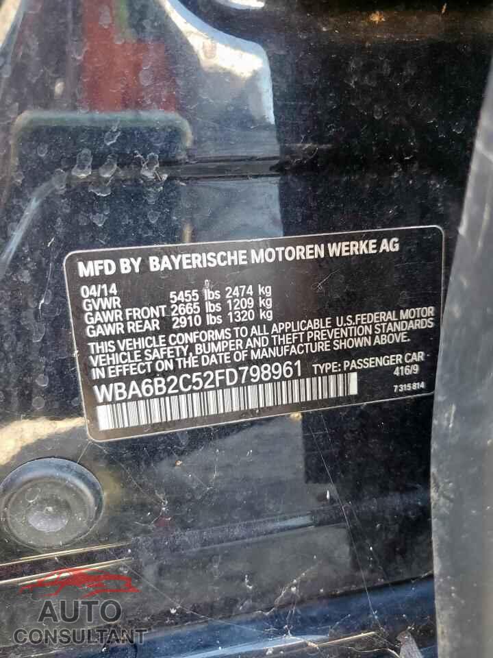 BMW 6 SERIES 2015 - WBA6B2C52FD798961