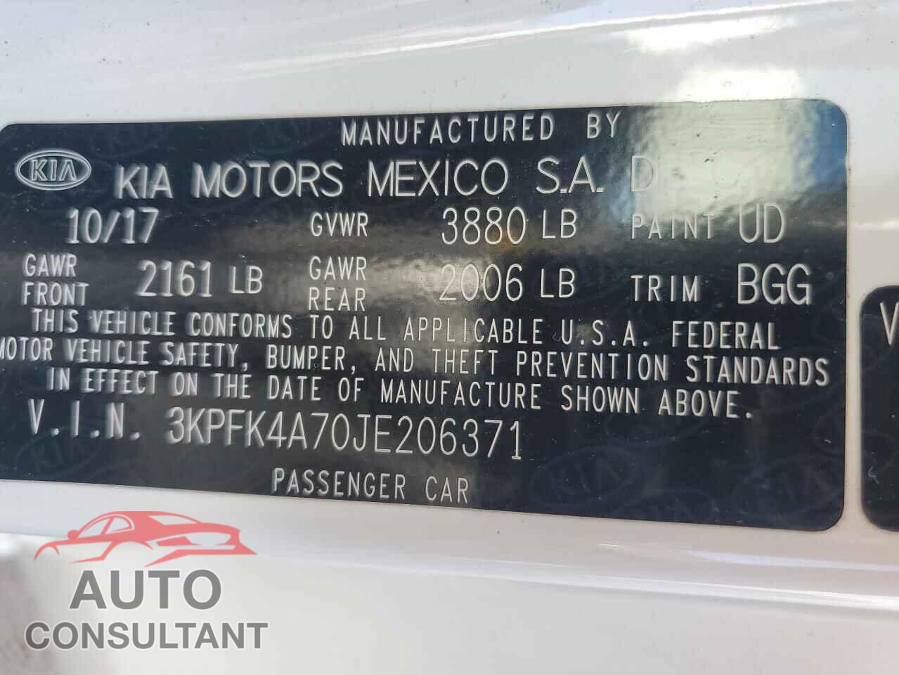 KIA FORTE 2018 - 3KPFK4A70JE206371