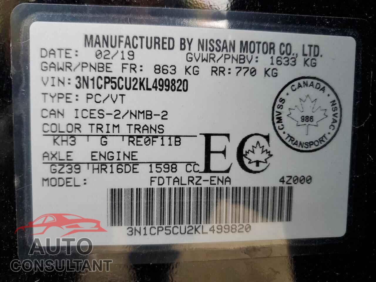 NISSAN KICKS 2019 - 3N1CP5CU2KL499820