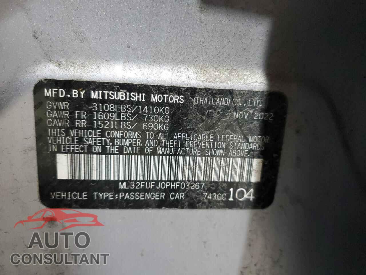 MITSUBISHI MIRAGE 2023 - ML32FUFJ0PHF03267