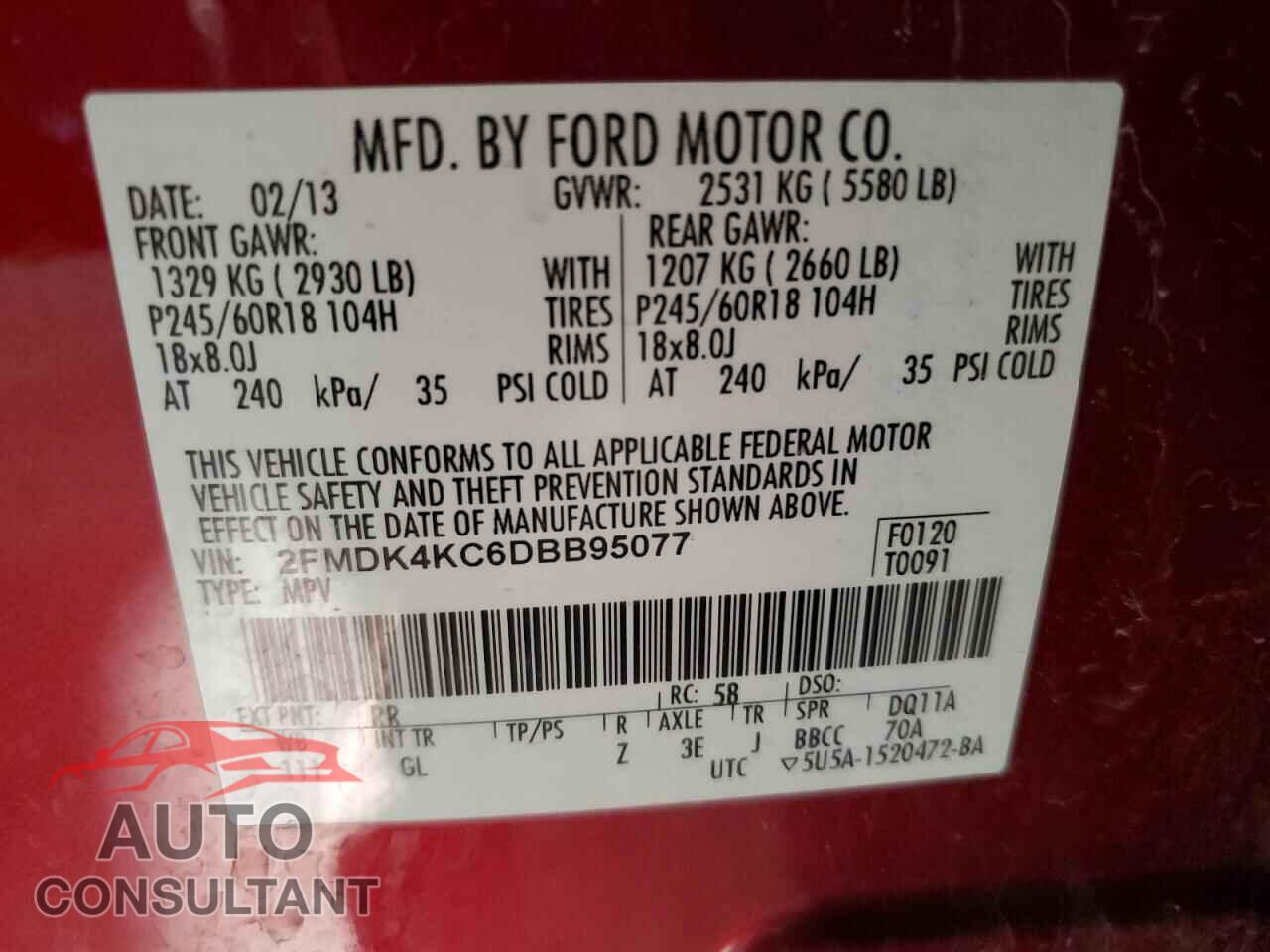 FORD EDGE 2013 - 2FMDK4KC6DBB95077