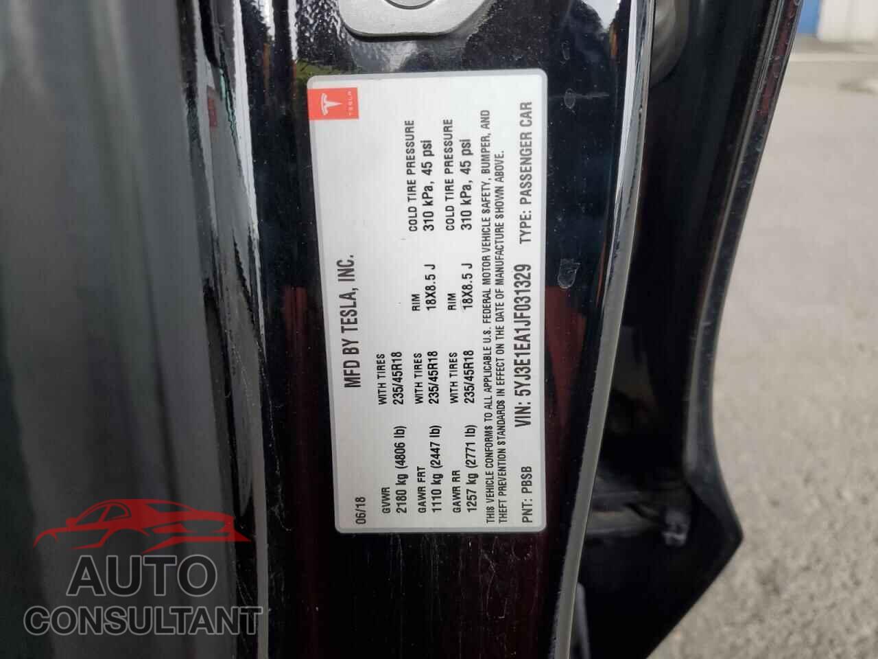 TESLA MODEL 3 2018 - 5YJ3E1EA1JF031329