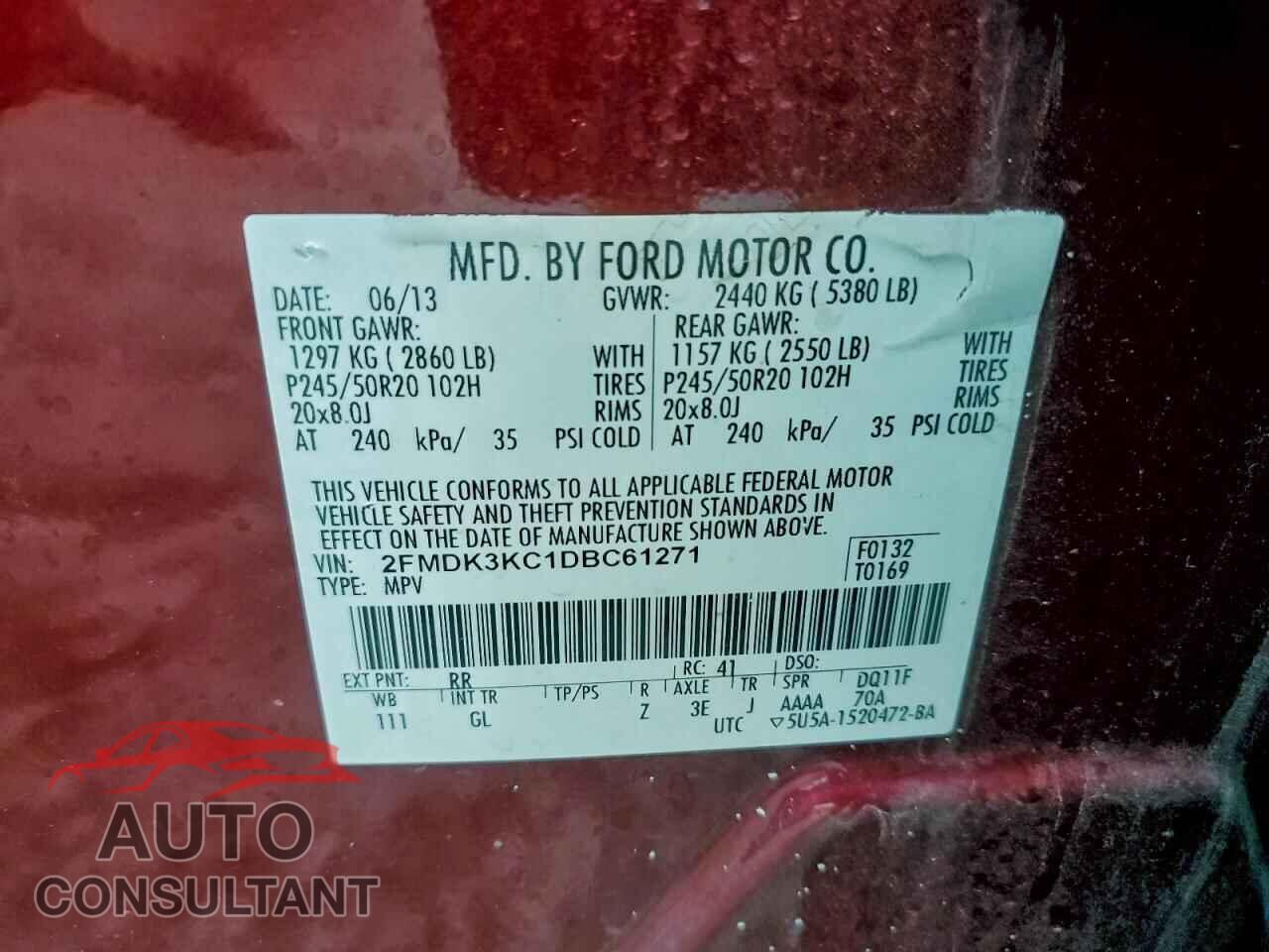 FORD EDGE 2013 - 2FMDK3KC1DBC61271