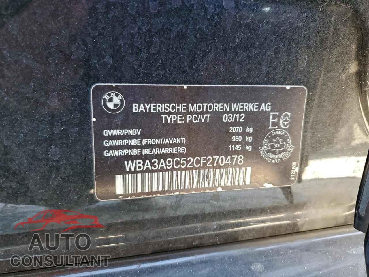 BMW 3 SERIES 2012 - WBA3A9C52CF270478