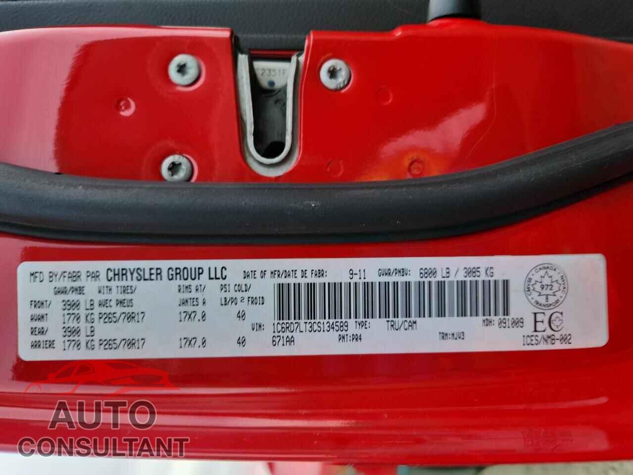 DODGE RAM 1500 2012 - 1C6RD7LT3CS134589