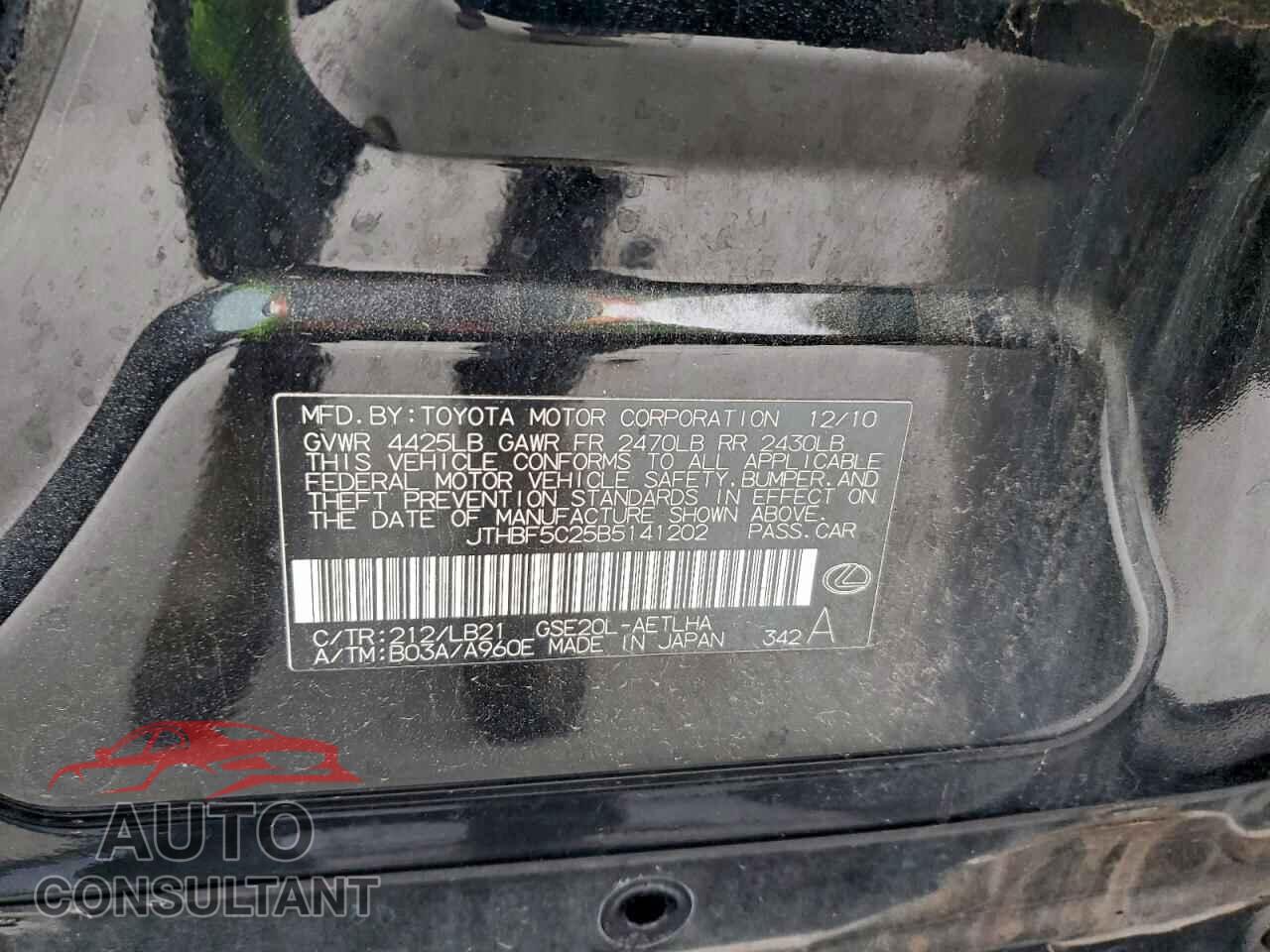LEXUS IS 2011 - JTHBF5C25B5141202