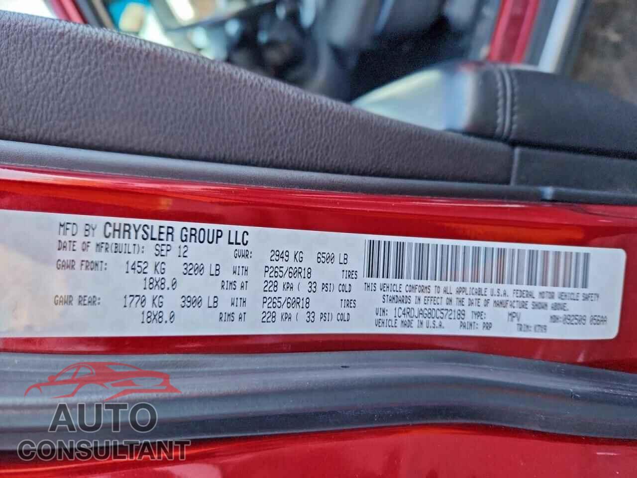 DODGE DURANGO 2013 - 1C4RDJAG8DC572189