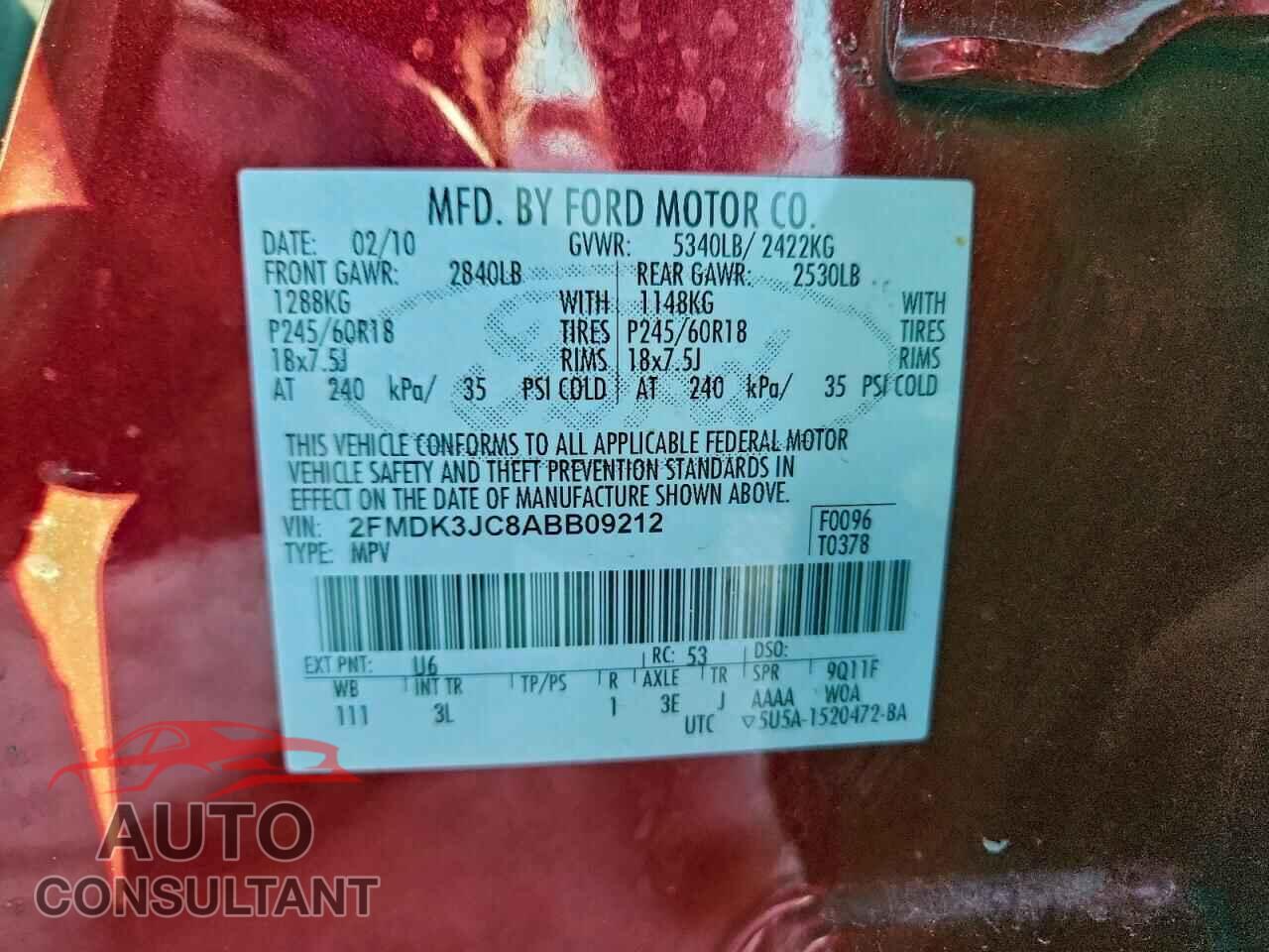 FORD EDGE 2010 - 2FMDK3JC8ABB09212