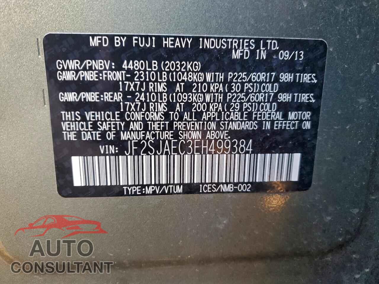 SUBARU FORESTER 2014 - JF2SJAEC3EH499384