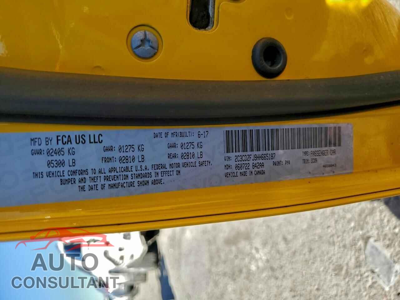 DODGE CHALLENGER 2017 - 2C3CDZFJ9HH665187