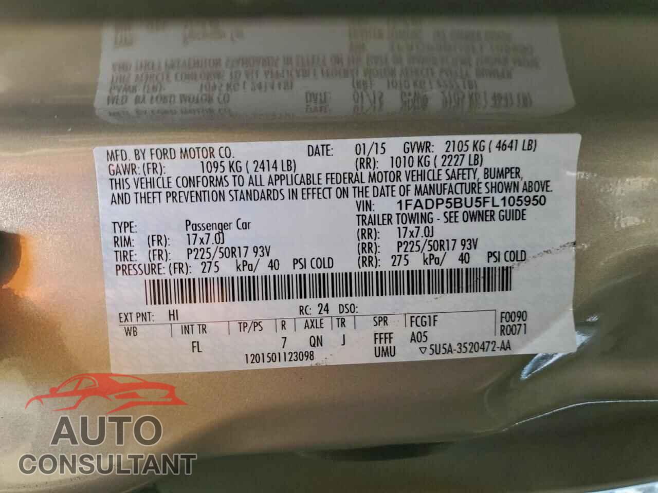 FORD CMAX 2015 - 1FADP5BU5FL105950