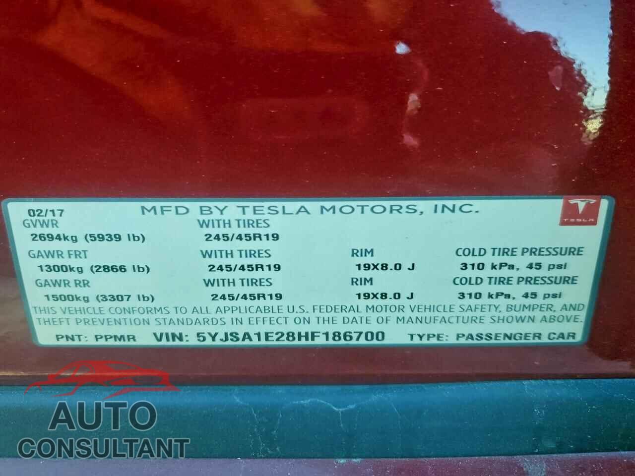 TESLA MODEL S 2017 - 5YJSA1E28HF186700