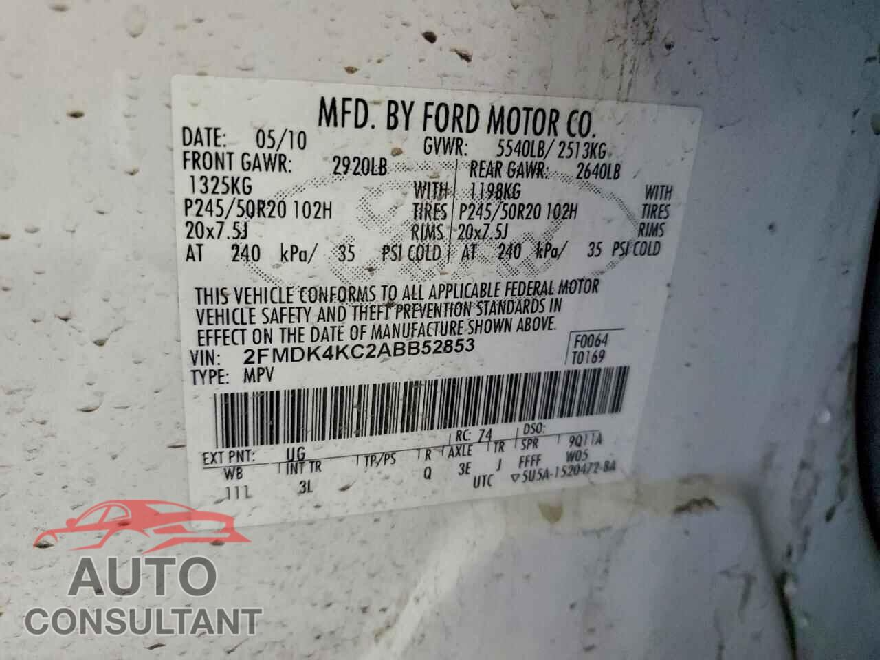 FORD EDGE 2010 - 2FMDK4KC2ABB52853