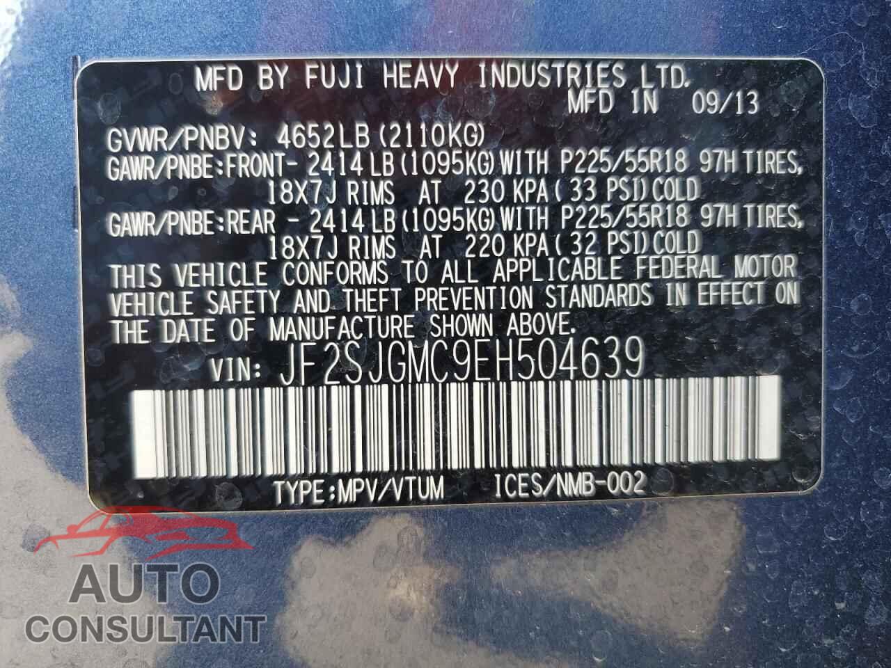 SUBARU FORESTER 2014 - JF2SJGMC9EH504639
