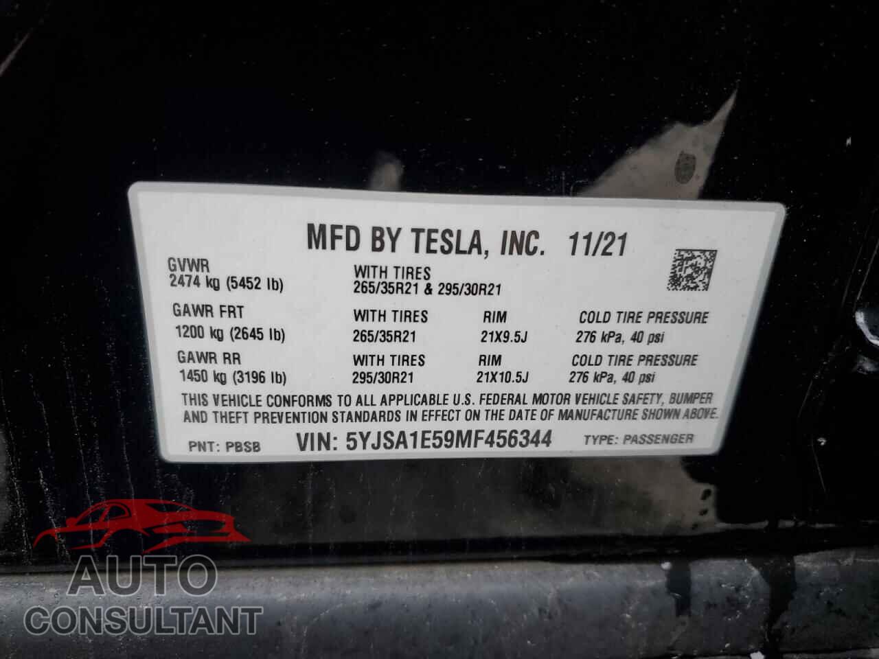 TESLA MODEL S 2021 - 5YJSA1E59MF456344