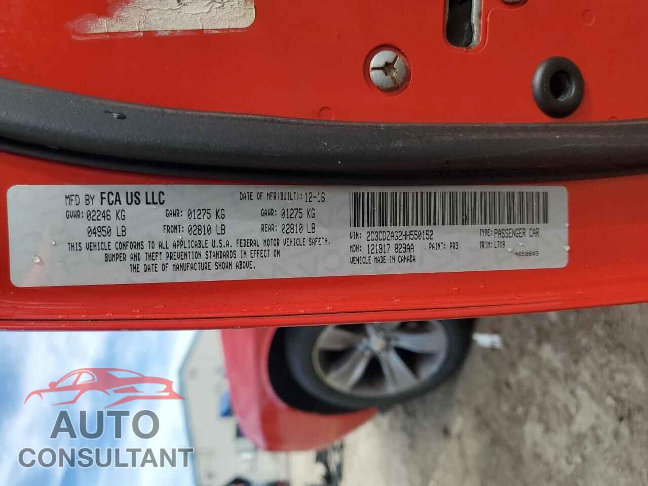 DODGE CHALLENGER 2017 - 2C3CDZAG2HH550152