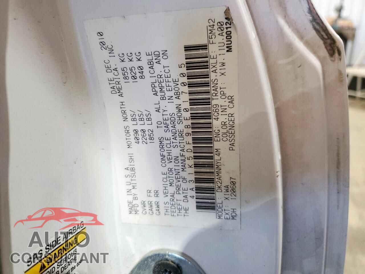 MITSUBISHI ECLIPSE 2011 - 4A31K5DF9BE017005