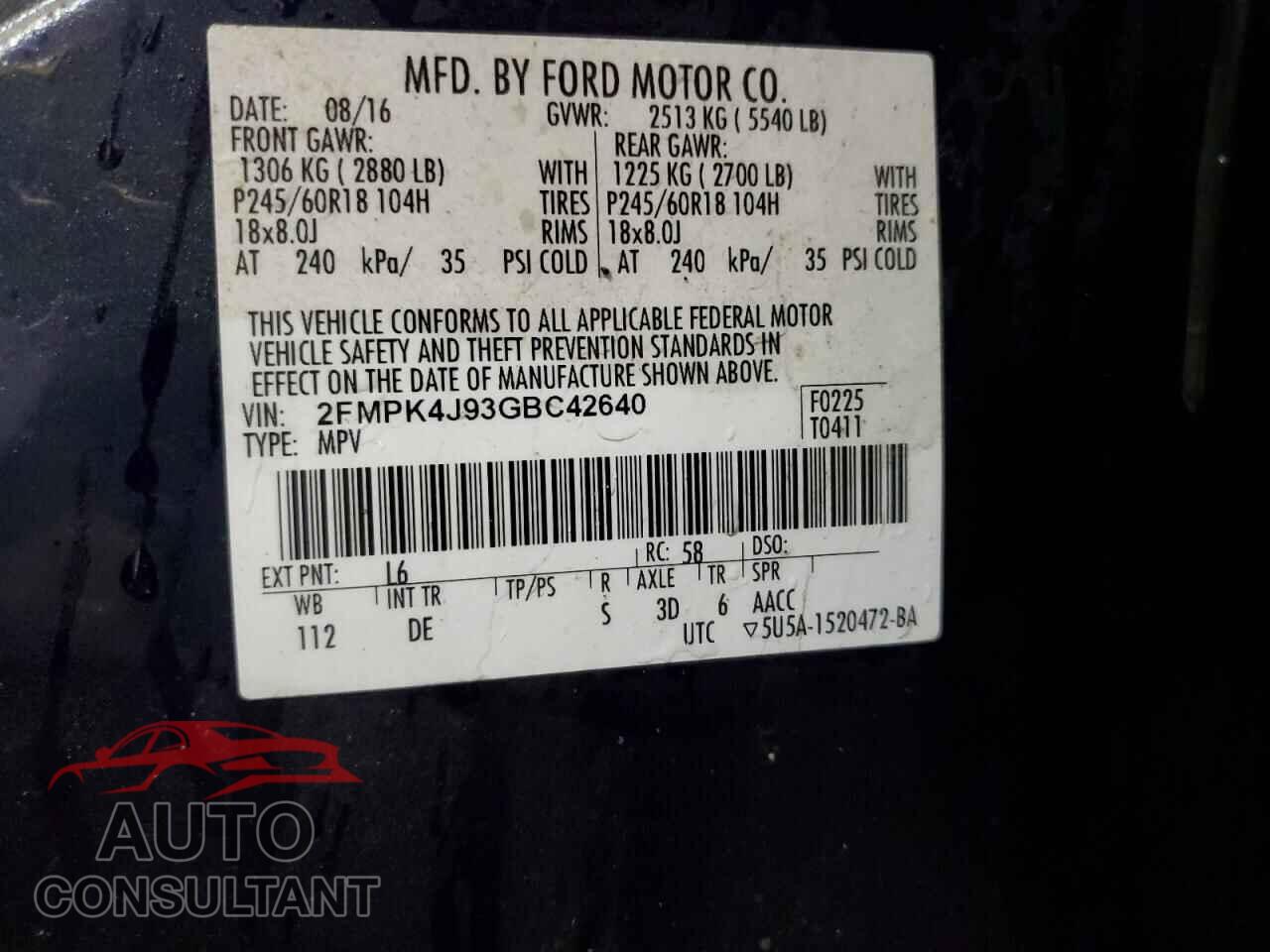 FORD EDGE 2016 - 2FMPK4J93GBC42640