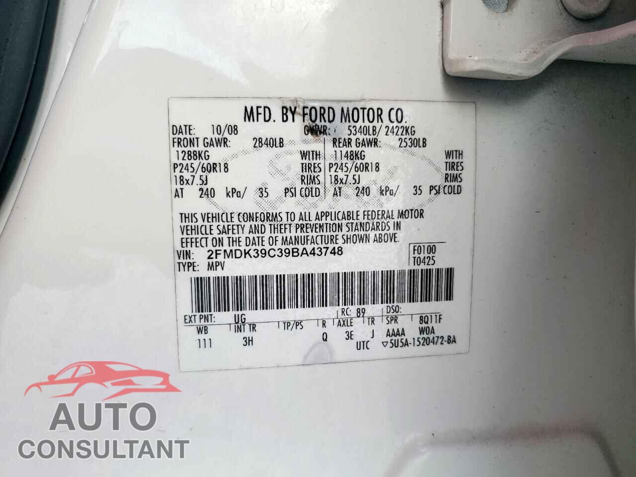 FORD EDGE 2009 - 2FMDK39C39BA43748