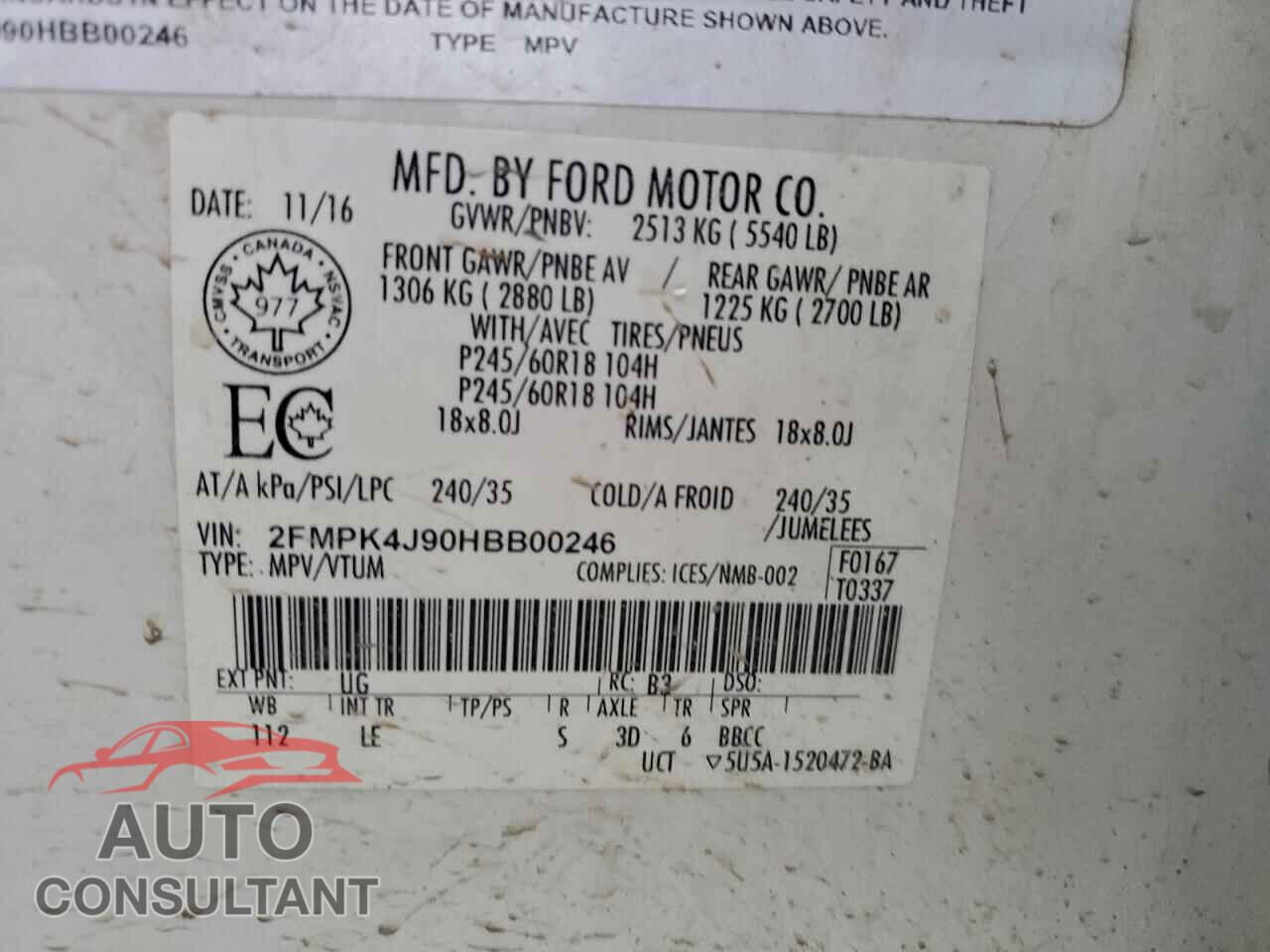 FORD EDGE 2017 - 2FMPK4J90HBB00246