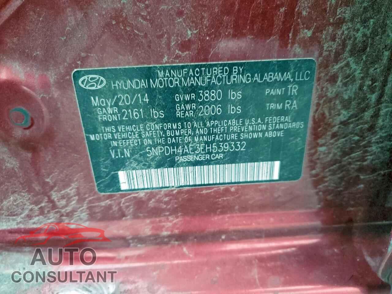 HYUNDAI ELANTRA 2014 - 5NPDH4AE3EH539332