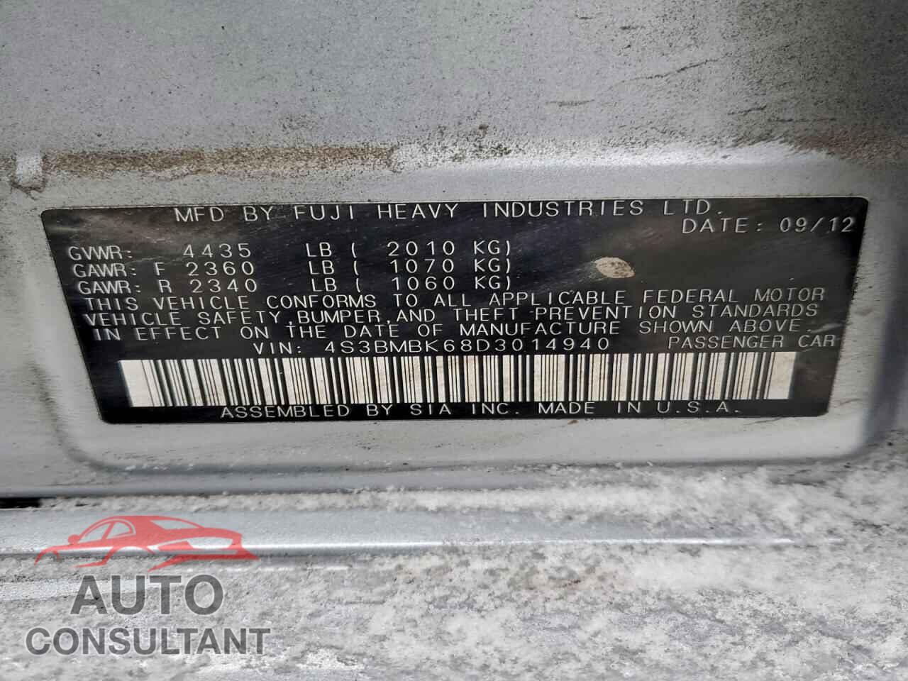 SUBARU LEGACY 2013 - 4S3BMBK68D3014940