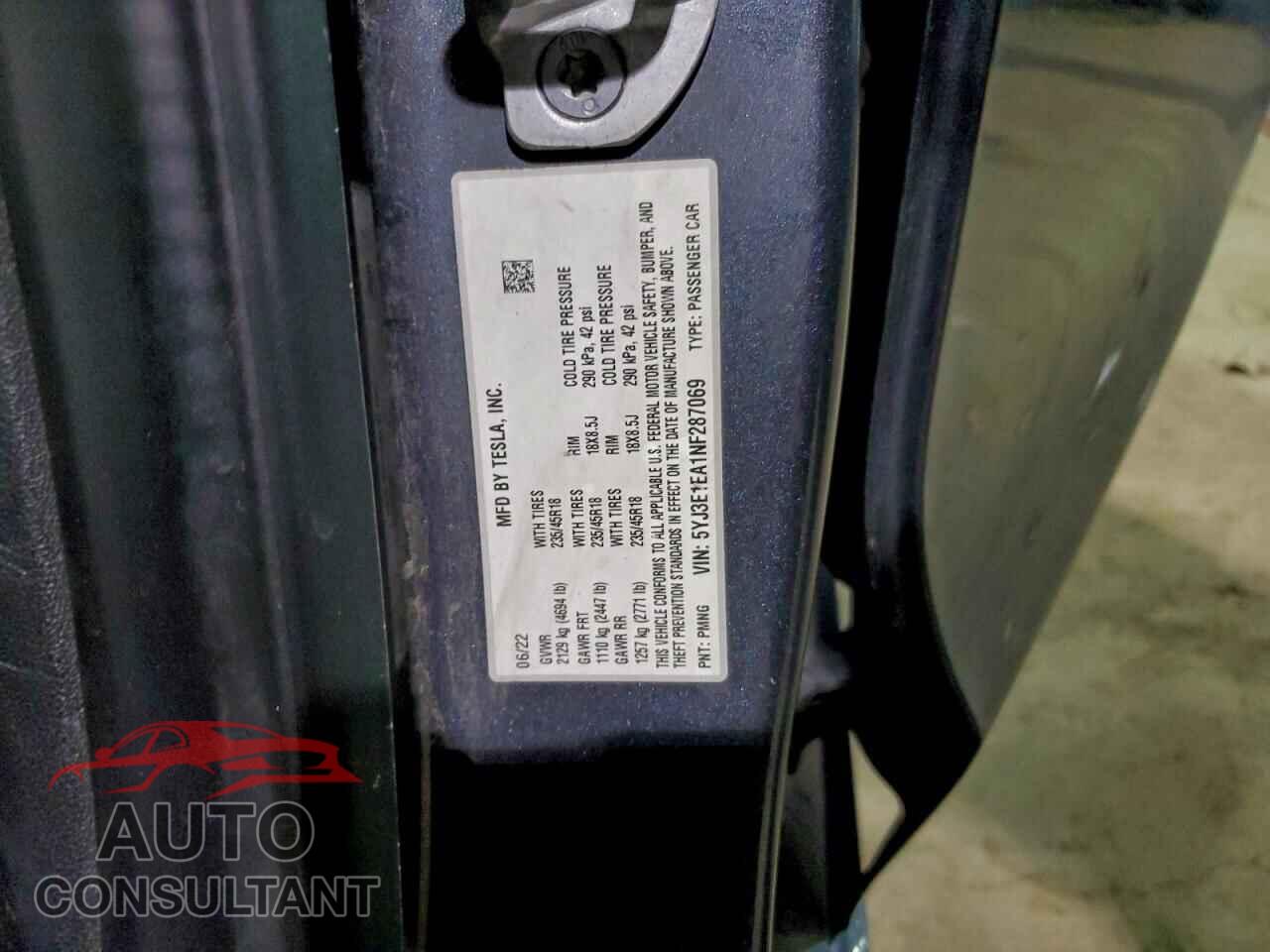 TESLA MODEL 3 2022 - 5YJ3E1EA1NF287069