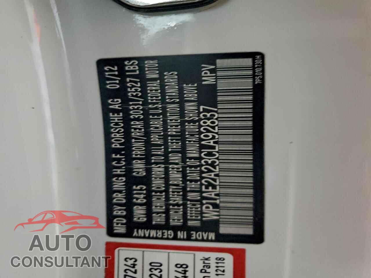 PORSCHE CAYENNE 2012 - WP1AE2A23CLA92837