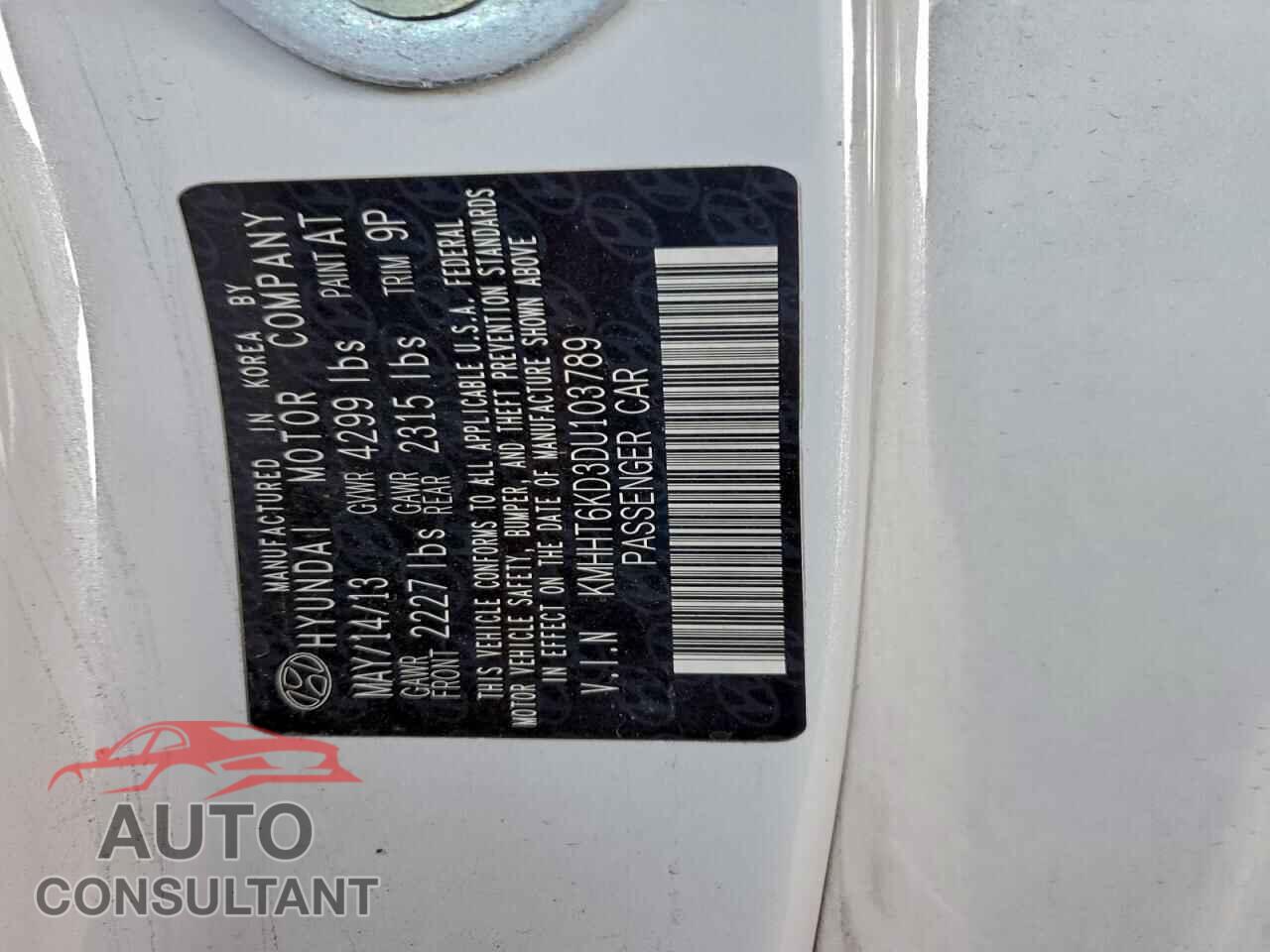 HYUNDAI GENESIS 2013 - KMHHT6KD3DU103789